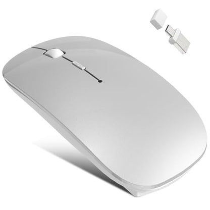Bluetooth Wireless Mouse for MacBook Air Mac Pro iPad Laptop Computer Pad Optical Rechargeable Slim Silent Dual Mode (2.4G USB-C/USB-A&Bluetooth 5.2/3.0) Mouse Jiggler for Computer Awakening - Silver - color: SILVER