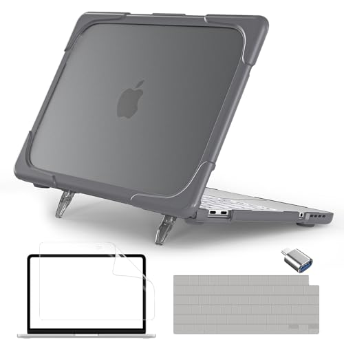Batianda Heavy Duty Case for MacBook Neo 13 Inch 2026, Grey | Fits Model A3404 A18 Pro Chip, Ergonomic Foldable Stand Holds 22lbs, TPU Bumper, Matte Translucent Shockproof Hard Shell - color: Grey