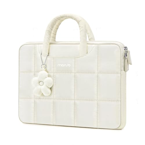 MOSISO Laptop Case 16 inch, 15-15.6 inch Puffy Laptop Sleeve Compatible with MacBook Pro 16 M5 M4 M3 M2 M1,HP Acer Dell Lenovo Notebook,Rectangle Quilted Bag with Handle&Flower Pendant, Sand - color: Sand, size: 16 inch