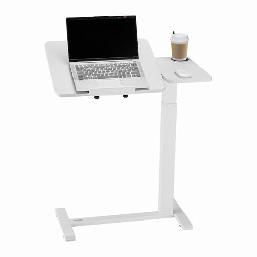 VEVOR Overbed Table, Mobile Bed Side Table with Flip Desktop and 4 Hidden Wheels, Height & Angle Adjustable Rolling Laptop Desk with Cup Holder, Portable Over Bed Desk for Home, Office, Study, White - color: White, style: Tilt Desktop