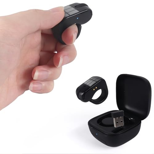 Mini Bluetooth Wireless Mouse Dual Mode Finger & Ring Touchpad Design, Rechargeable with Charging Case for PC, Laptops, Tablets & Smartphones – Ideal for Remote Control, Page Turning,Travel (Black) - color: Black