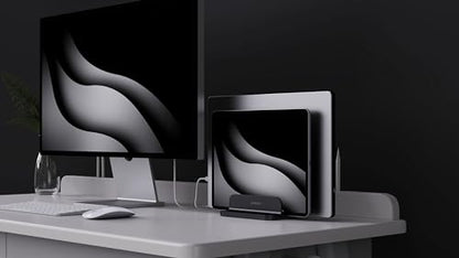 Dual Aluminum Vertical Laptop Stand Organizer, Sturdy Notebook Computer Holder Stand Compatible with New Liquid Retina XDR Apple MacBook Air/Pro/Neo, Mac mini & iPad Pro - Black - color: Black