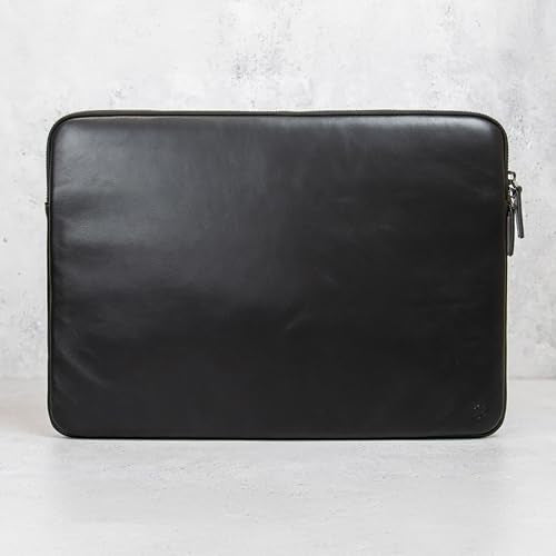 Casemade Real Leather Laptop Case/Zipped Folio Bag with Inner Pocket & Wool Lining Compatible with Apple MacBook, HP, Dell, Asus, Levovo (14 Inch - Black) - color: Black, size: 14 Inch