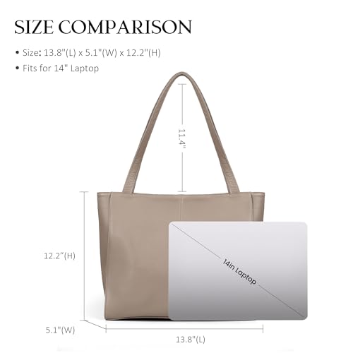 befen Genuine Leather Tote Bag for Women Work Travel Leather Purse Handbags | Real Leather, Padded 14" Laptop Compartment, Multi-Pockets, Zipper, Tote Bag for Daily - color: Taupe