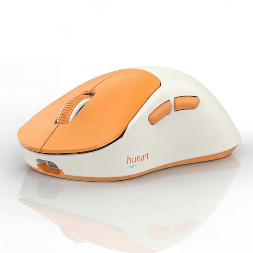 hunart H6 49g Wireless Mouse, Bluetooth & 2.4GHz Rechargeable Mouse, Lightweight Silent Ergonomic Mouse with USB-C Charging, Portable Right-Hand Office Mouse for Laptop, PC, MacBook, Office(Orange) - color: Orange