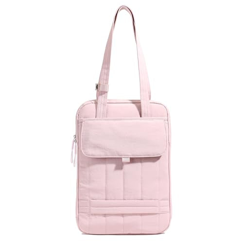 15.6 Inch Puffy Laptop Sleeve with Handle, Vertical Quilted Laptop Shoulder Bag with Luggage Strap, Compatible with 14-Inch Laptops, MacBook Pro/Air/Neo M5/M4/M3, for Women Travel Work (Pink) - color: Pink