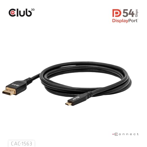 Club 3D CAC-1563 USB Type C Cable to min DP 2.1 Bi-Directional VESA DP54 Certified Cable M/M 2m/6.56ft