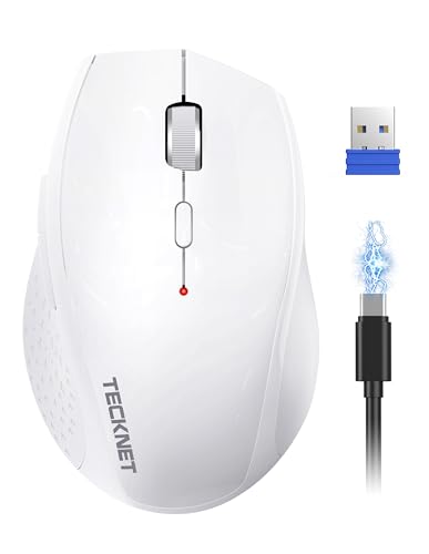 TECKNET Rechargeable Mouse,2.4 GHz Ergonomic Silent Mice with 6 Buttons | Plug and Play 6400 DPI Portable Cordless Travel Mice-Wide Compatibility - color: White