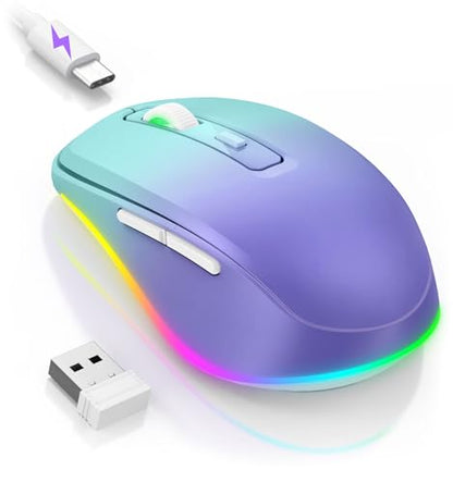 PEIOUS Wireless Mouse Jiggler, LED Mouse with Built-in Mouse Mover, Purple | Rechargeable, Silent Clicks, Adjustable DPI and Random Movement Keep Computers Awake for Work-Life Balance on Laptop/PC/Mac - color: Gradient Purple