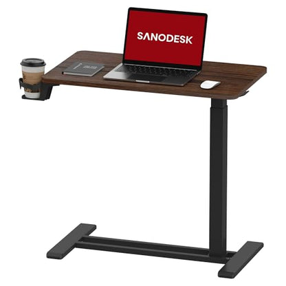 SANODESK Mobile Standing Desk with Hidden Wheels,Pneumatic Laptop Desk Rolling Computer Cart Movable Height Adjustable Small Sit Stand Desk for Home Office(27.6" W x 15.7" D, Maple) - color: Black Walnut, size: 28x16