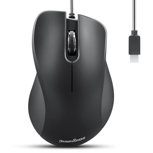Perixx PERIMICE-221C USB Type C Wired Ergonomic Mouse - 4.9 Ft Cable - Optical 1200 DPI Design - Black……