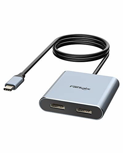 USB C to Dual HDMI Adapter 4K 60Hz, USB C Splitter DP Alt Mode Required | 2 Monitors Extended Display, Type C HDMI Hub Multiple Monitors Docking Station for Laptop Compatible with Thunderbolt 3 / 4