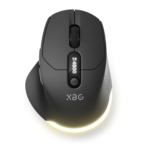 XBG B18Pro Tri-Mode Wireless Mouse with LED Display, Bluetooth 5.0/2.4G/Wired Ergonomic Mouse, 4800 DPI Silent Rechargeable Computer Mouse for Laptop, iPad, Mac, Windows, Office & Business, Black - style: B18 Pro-Black