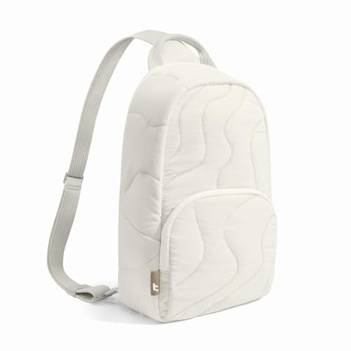 tomtoc 10L Puffy Sling Backpack with Padded Compartment for MacBook Neo A18 | Lightweight Quilted Crossbody Bag for 11-inch iPad Air/Pro, Nintendo Switch 2, Puffer Travel Chest Daypack for Women Girls - color: Snowberg