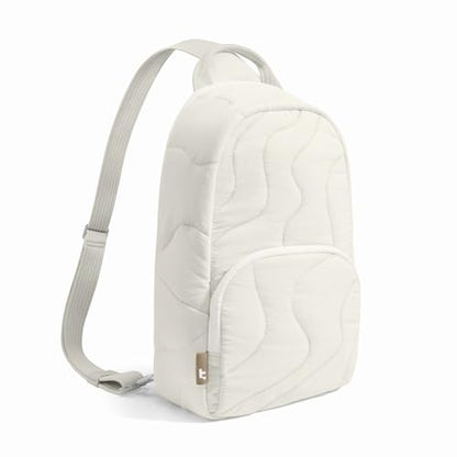 tomtoc 10L Puffy Sling Backpack with Padded Compartment for MacBook Neo A18 | Lightweight Quilted Crossbody Bag for 11-inch iPad Air/Pro, Nintendo Switch 2, Puffer Travel Chest Daypack for Women Girls - color: Snowberg