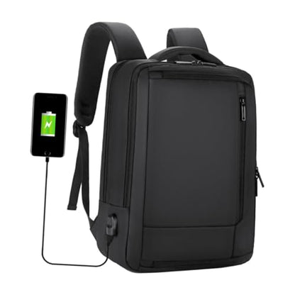 KALLORY Large Capacity USB Charging Business Laptop Backpack for Men, Black Waterproof Notebook Bookbag Suitable for Travel and Work