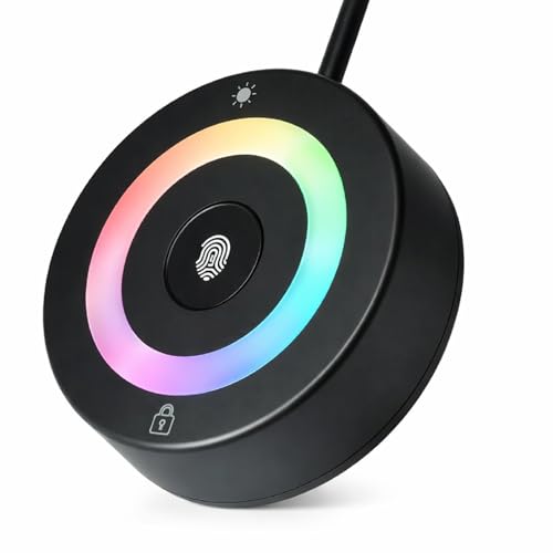 USB Fingerprint Reader for Windows Hello | PC Power Button, RGB Lighting, One-Click Lock, Auto Driver Install, 5ft Extension Cable