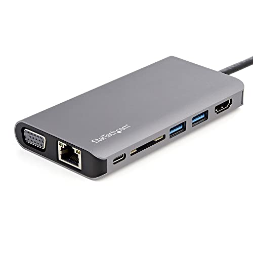 StarTech 8-in-1 USB-C Travel Dock, 4K HDMI or VGA, 100W PD, SD, GbE, Audio | Windows, macOS, ChromeOS, iPadOS, Android, Driverless, 3x USB 3.0 5Gbps, Audio headset jack, 1ft/30cm cable, 85W
