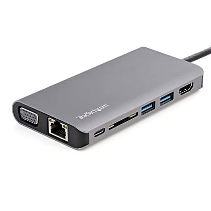 StarTech 8-in-1 USB-C Travel Dock, 4K HDMI or VGA, 100W PD, SD, GbE, Audio | Windows, macOS, ChromeOS, iPadOS, Android, Driverless, 3x USB 3.0 5Gbps, Audio headset jack, 1ft/30cm cable, 85W