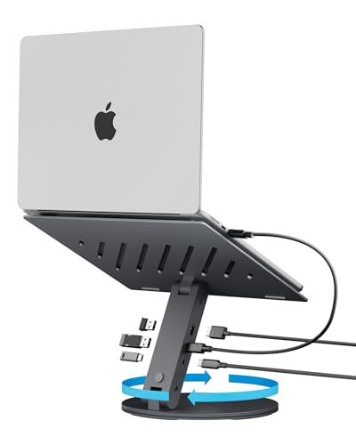Spigen ArcDock Laptop Stand with 6 in 1 Hub USB-A 3.0, USB-C 3.0, PD 100W, 4K 60Hz HDMI Universal Adjustable Folding Laptop Dock with 360 Rotating Base - Space Grey - size: 6-in-1 Hub
