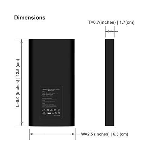 P120B 120W PD USB-C Slim Laptop Charger - Dual USB QC3.0, Compatible with Microsoft Surface Book 3/2/Pro X, USB-C Power Supply for Notebooks, Tablets & Type-C Devices