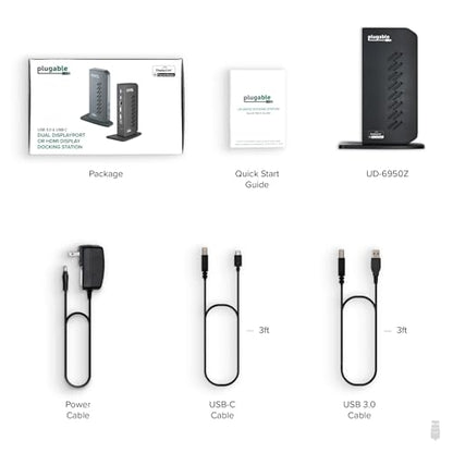 Plugable Dual DisplayPort & HDMI Docking Station - USB 3.0 & USB-C Laptop Dock for Dual Monitors, DisplayLink, Mac (Driver Required), ChromeOS & Windows, Gigabit Ethernet and Audio (UD-6950Z)