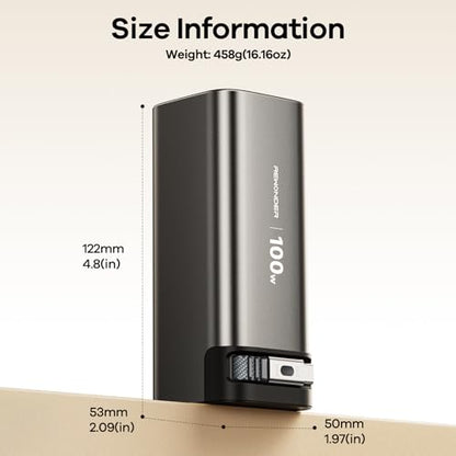 REWONDER 100W Power Bank Fast Charging 20000mAh with Built-in Retractable USB-C Cable, Portable Charger for MacBook Laptop, iPhone 17/16 Series, Samsung, TSA Approved for Air Travel - color: GalaxyGray