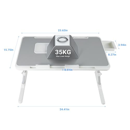 Adjustable Laptop Lap Desk with Cooling Fan USB Light for Adults 60x40cm,Grey - color: Grey,60*40cm