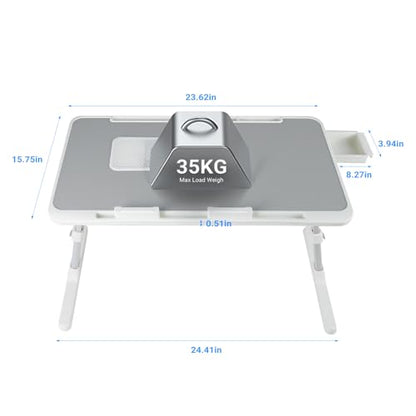 Adjustable Laptop Lap Desk with Cooling Fan USB Light for Adults 60x40cm,Grey - color: Grey,60*40cm