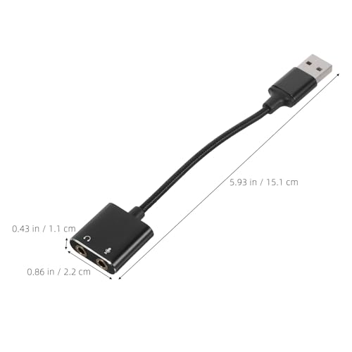 USB Headphone Audio Splitter Adapter with Microphone Jack External Sound Card for PC and Laptop, Black Two-in-one Audio Interface Cable for Computer Headset and Smartphone Use
