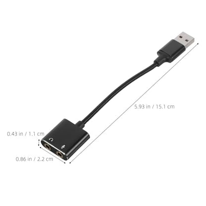 USB Headphone Audio Splitter Adapter with Microphone Jack External Sound Card for PC and Laptop, Black Two-in-one Audio Interface Cable for Computer Headset and Smartphone Use