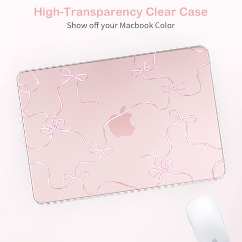 Feams for MacBook Neo 13 Inch Case 2026 A3404, Stylish Protective Clear Case Hard Shell Transparent Cover for MacBook Neo 13 Inch 2026 (A18 Pro Chip) with Keyboard Cover, Pink Bow Ribbon - color: Pink Bow Ribbon