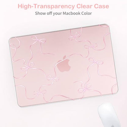 Feams for MacBook Neo 13 Inch Case 2026 A3404, Stylish Protective Clear Case Hard Shell Transparent Cover for MacBook Neo 13 Inch 2026 (A18 Pro Chip) with Keyboard Cover, Pink Bow Ribbon - color: Pink Bow Ribbon