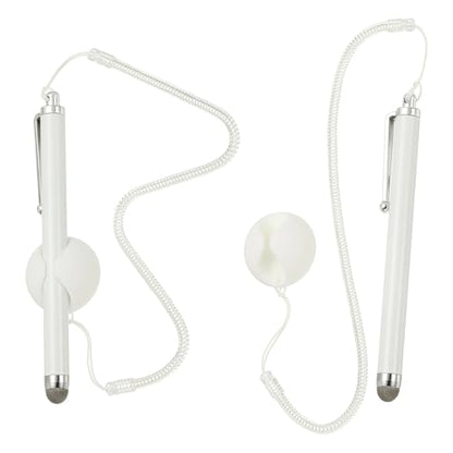 PATIKIL 2 Pcs Screen Capacitive Pen with Spring Rope Fixing Dock High Sensitivity for Mobile Phone Car Navigation GPS POS Tablet Laptop, White - color: White