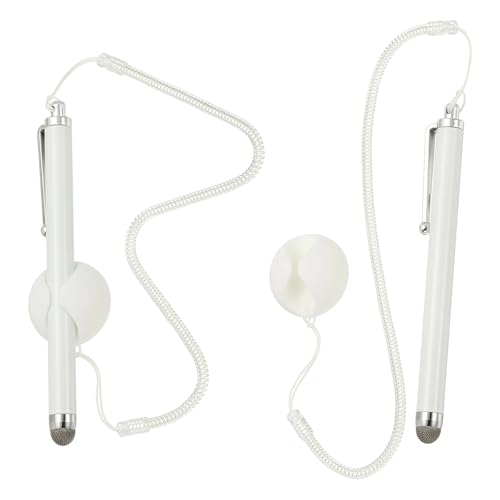 PATIKIL 2 Pcs Screen Capacitive Pen with Spring Rope Fixing Dock High Sensitivity for Mobile Phone Car Navigation GPS POS Tablet Laptop, White - color: White