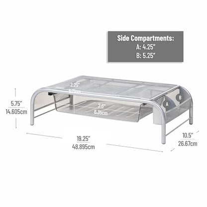 Mind Reader Monitor Stand, Ventilated Laptop Riser, Paper Tray, Storage, Office, Metal Mesh, 20"L x 11.5"W x 5.5"H, Silver - color: Silver