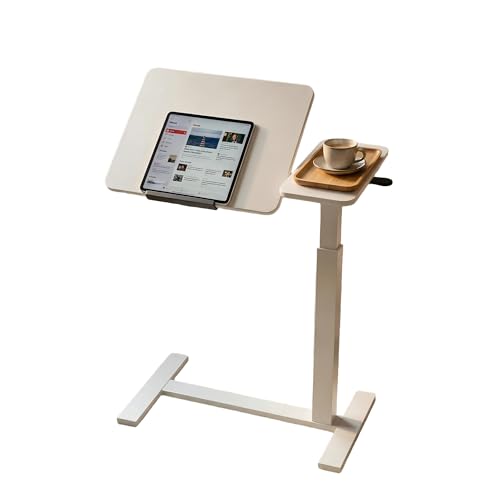 Haotian Overbed Table with Wheels, Adjustable Height Bedside Table with Tilting Desktop, Rolling Laptop Table with Side Shelf, Over Bed Table for Sofa, Bed, Home Office, White DJ-FWT002 - color: White