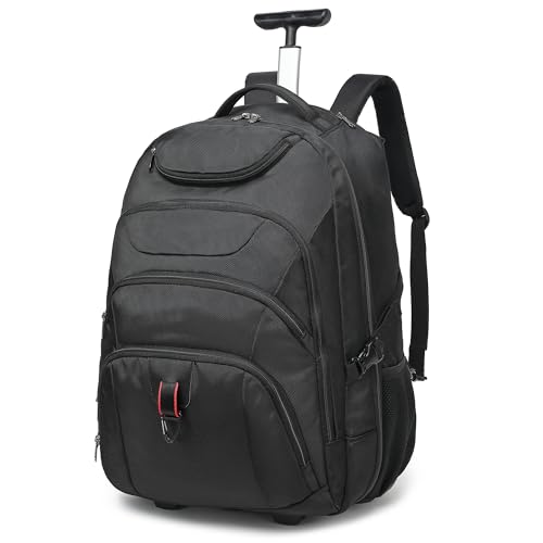 Boavan Wheeled Backpack,18.4 inch Water Resistant Rolling Backpack,Carry on Luggage Business Bag, Overnight College Computer Backpacks Trolley Suitcase for Men Women Adults to Travel，Black - color: Black, size: 18.4 inches