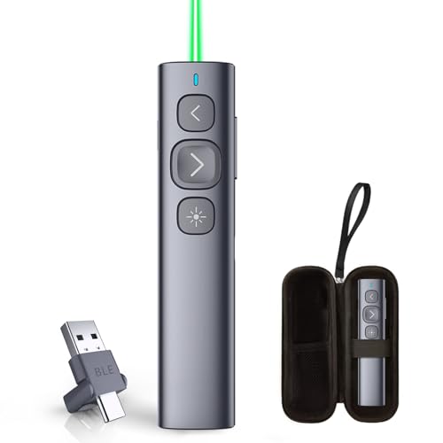 N95 Presentation Clicker with Red Laser Pointer for Presentations | PowerPoint Clicker for Presentation Remote, Long-Range Wireless Presenter Pointer, Rechargeable Slide Advancer for PC/Laptop - color: Green Light, size: BLE&USB-AC