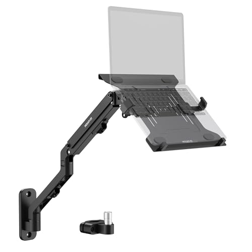 Mount-It! Ergonomic Laptop Arm for Wall or Pole Mounting, Full Motion Adjustments, Versatile Design, Easy Installation | Wall or pole laptop arm, swivels 180°, tilts +90/-45°, extends 21.8", fits 10-15.6" laptops, converts to monitor mount - style: Laptop