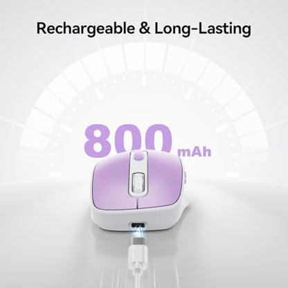 TECKNET Wireless Mouse, BT 5.0/2.4G, Rechargeable Silent 6 Buttons | 3-Device Easy Switch, Bluetooth 5.0/3.0 & USB A, Wide OS Compatible, 6-DPI up to 4800, Ergonomic for M/L Hands - color: Purple and White
