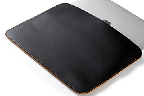 Leather Laptop Sleeve, Handmade Slim Case for MacBook Air 13" (M2) 2024, (M3) 2024 & 15 inch (M3) 2044 - color: New Black & Tobacco, size: 13"