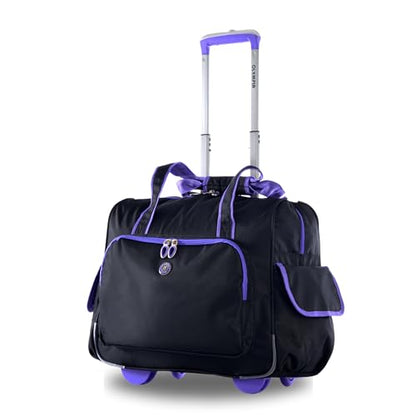 Olympia U.S.A. Deluxe Lightweight Rolling Overnighter Case Overnight Laptop Bag Weekender Travel Carry-On Suitcase Luggage with Wheels and Adjustable Push-Down Handle - color: Black/Purple