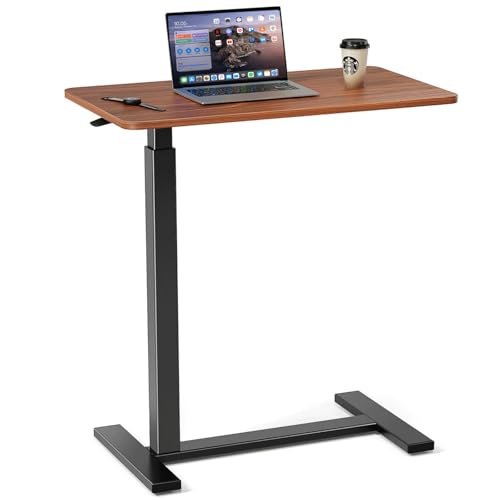 Mobile Bed Laptop Desk with Lockable Wheels and Height Adjustment Function Versatile Overbed Table for Hospital Bedside and Efficient Home Office, Brown - color: Brown
