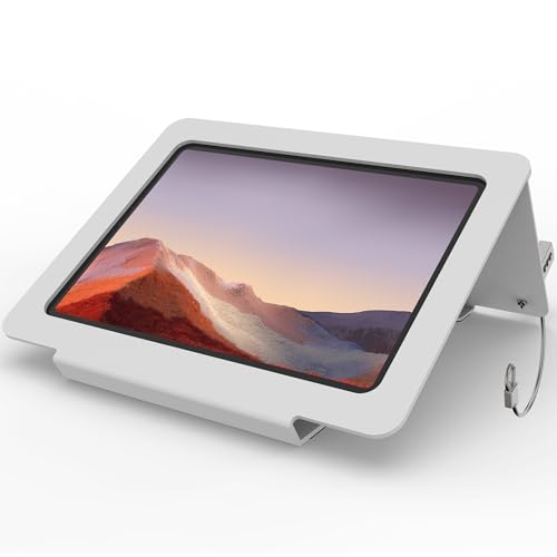 Tablet Desk Stand, All Metal 30° Ergonomic with Security Cable Lock for Office, POS Counter, Reception - Compatible with iPad 10th(10.9"), Pro 11", Air 4/5, Air 11"(M2/M3/M4), iPad 11"(A16) - color: White