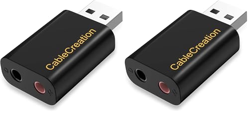 CableCreation USB Audio Adapter with 3.5mm Jack, USB External Stereo Sound Card with 3.5mm Earphone and Microphone for PS4, PS5, Windows, Mac, Linux, Plug and Play, Black (Pack of 2) - color: Black, size: 2-Pack