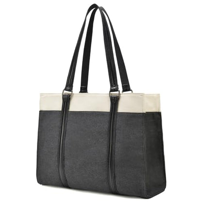 Laptop Tote Bag for Women 15.6 Inch, Large Work Bag with 10 Pockets - color: Black