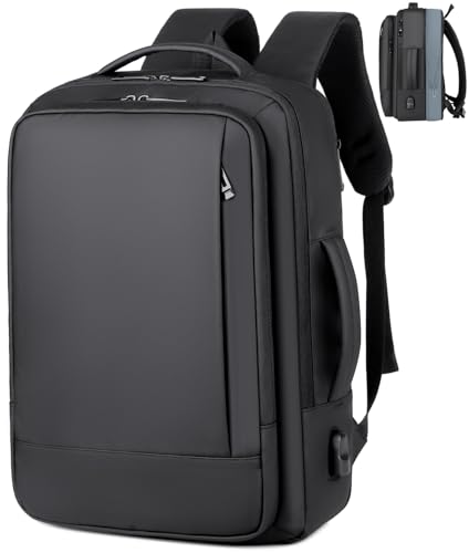17/15.6" Business laptop backpack, PU backpacks, Travel laptop backpack,carry on backpacks, Expandable backpack Men Women (01#Standard, Black) - color: 01#black, style: 01#standard