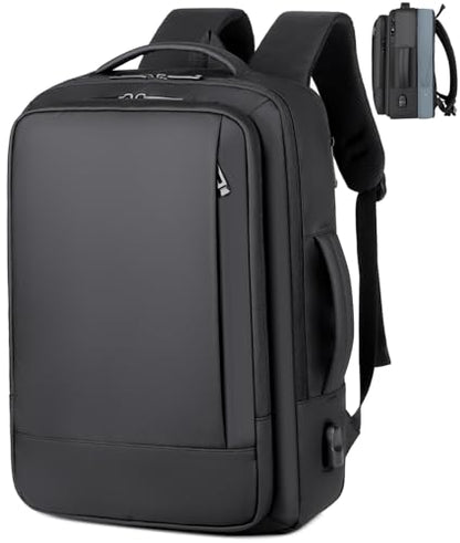 17/15.6" Business laptop backpack, PU backpacks, Travel laptop backpack,carry on backpacks, Expandable backpack Men Women (01#Standard, Black) - color: 01#black, style: 01#standard