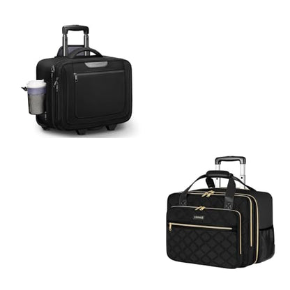 Ytonet Rolling Laptop Bag, Rolling Briefcae for Men Women, 17.3 Inch Water Resistant Laptop Bag with Wheels, Overnight Roller Computer Bag Laptop Briefcases for Work Carbon Black